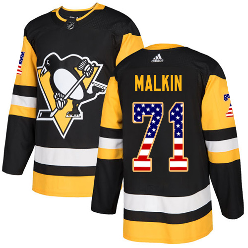 Adidas Penguins #71 Evgeni Malkin Black Home Authentic USA Flag Stitched NHL Jersey